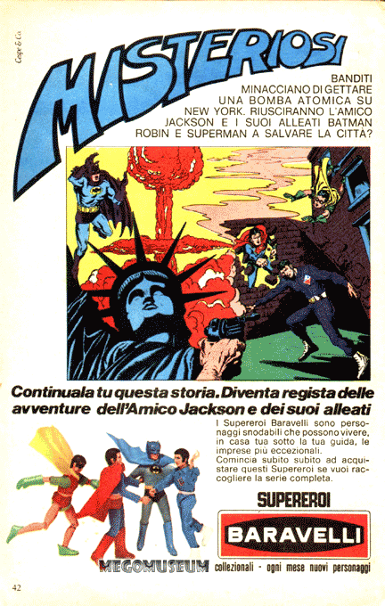 Italian Comic Book Advertising that pitted Action Jackson with many of Mego's most Popular lines!