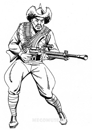 Early production sketch of RIOT AGENT KHAN