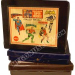 Mego World's Greatest Super Heroes 1974 Vinyl Carrying case. 3 color variations shown: Brown, Blue and Black, which is the most common.