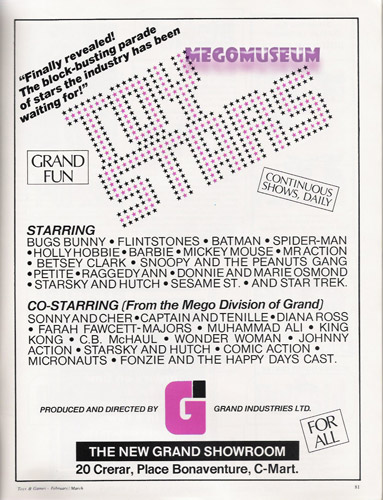 Grand Toys ad showcasing Mego products 