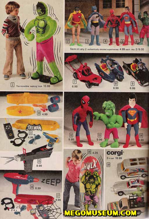 The Mego Superheroes line in the 1979 Sears Catalog