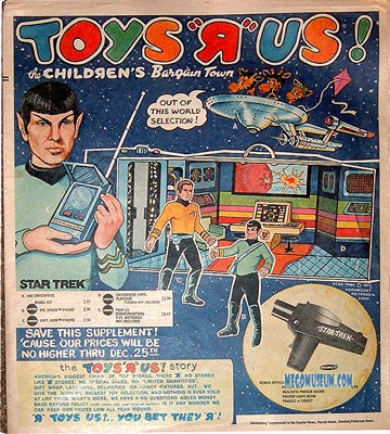 1975 Toys R Us Flier gives the front cover to the launch of the Mego Star Trek line