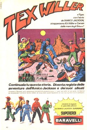 Baravelli promoted the Tex Willer line along with Action Jackson in this 1974 ad