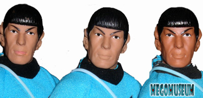Differences of detail on Mego Spock's heads