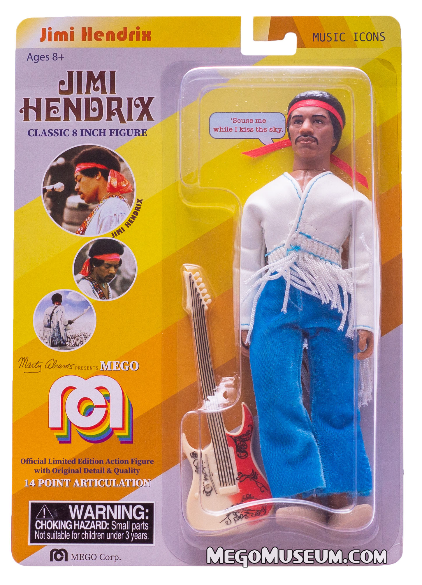 JIMI Hendrix Woodstock 20cm Marty Abrams Official Edition Mego Music Figure 