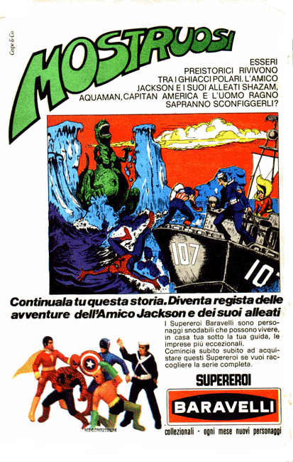 Italian Comic Book Advertising that pitted Action Jackson with many of Mego's most Popular lines!