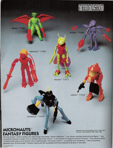 The Mego Fantasy Figures assortment of Kronos, Lobros and Equestron joined the glow in the dark invaders section