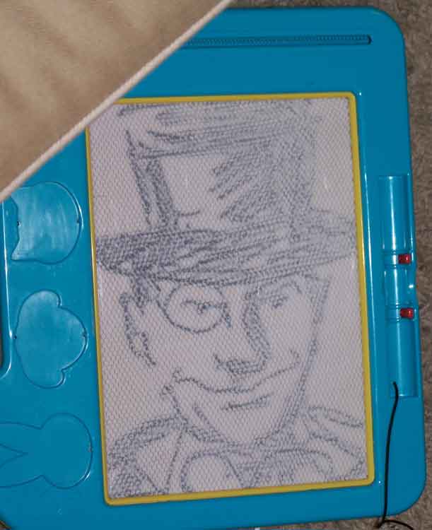 Portrait of the Mego Penguin done in Magna Doodle - Mego Museum