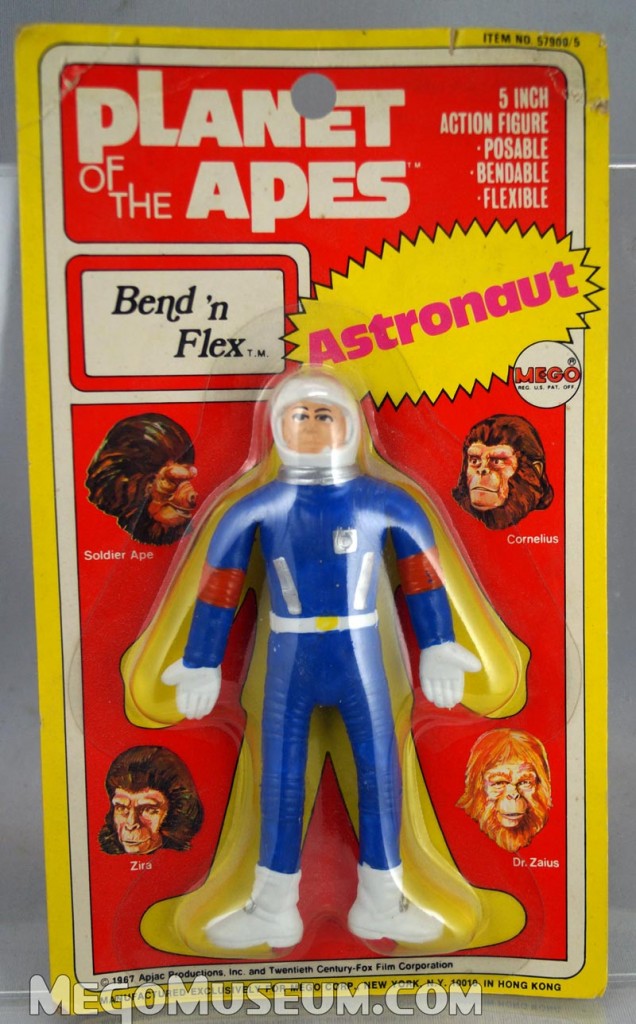 The Mego Planet of the Apes  Bend 'n Flex figures are approximately 5" tall.  All five of the first series 8" figures are represented, but Galen is the only one from the second series to make it to this format.  Mego also produced Bend n Flex Superheroes and proposed the format for Star Trek and Kiss.
