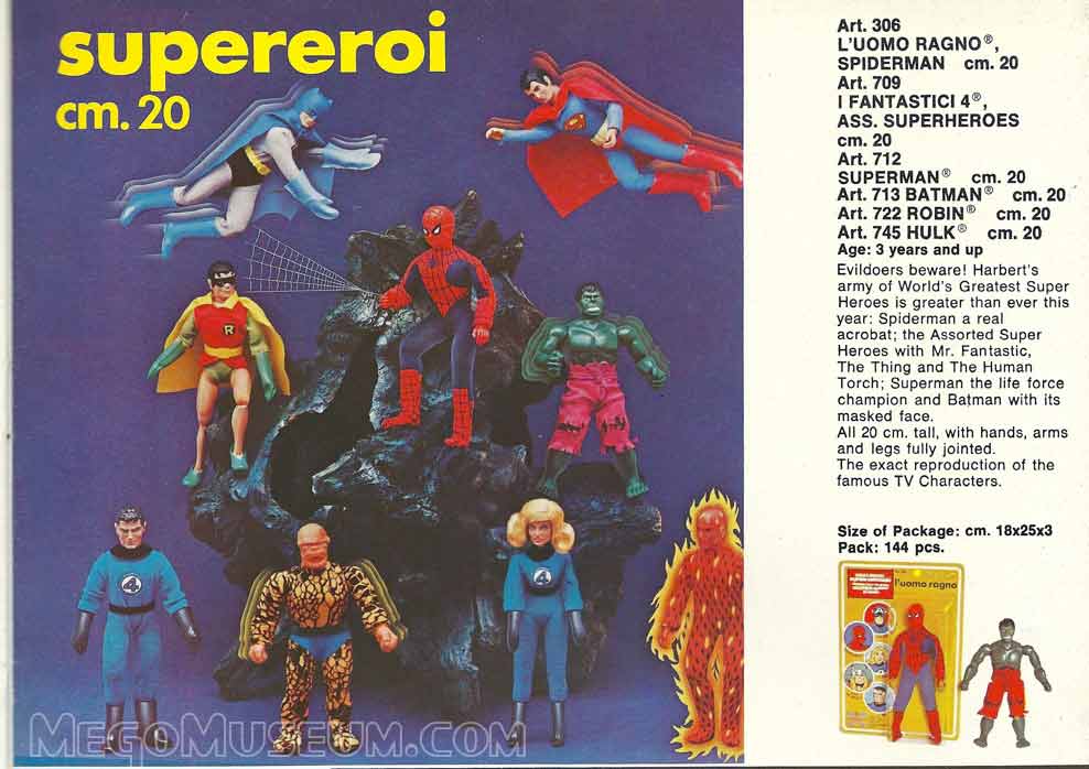 Italian Mego Superheroes ad from Harbert Italy 1978