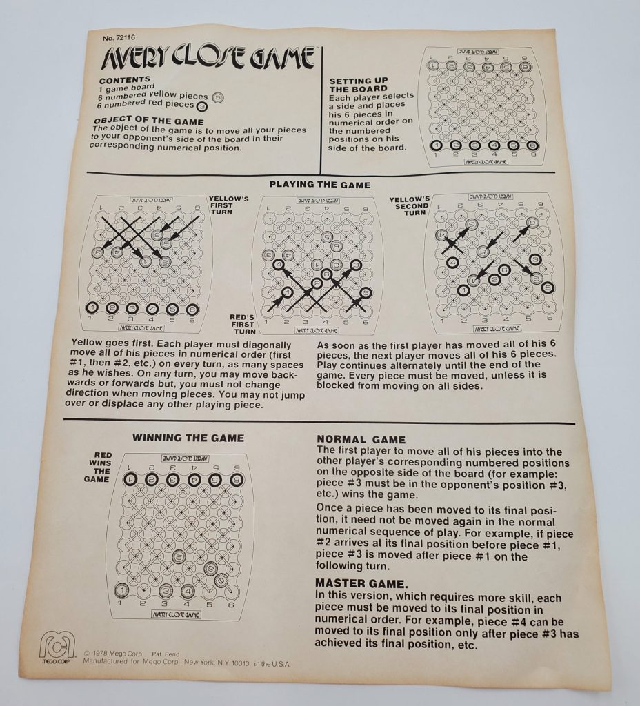 Avery Close Game Instructions Mego
