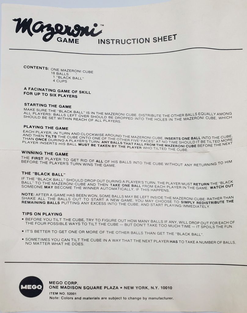 Mego Mazeroni Instructions