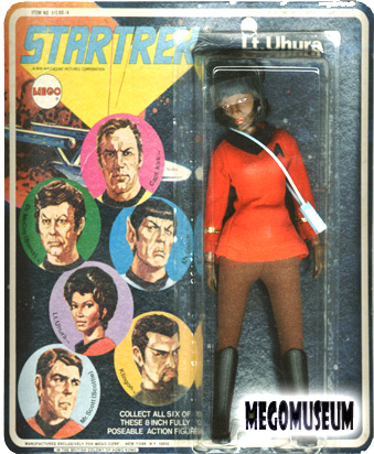 Mego Lt Uhura on a Six Face card, white lettering