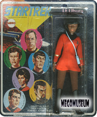 Mego Lt Uhura on a Six Face card, blue lettering