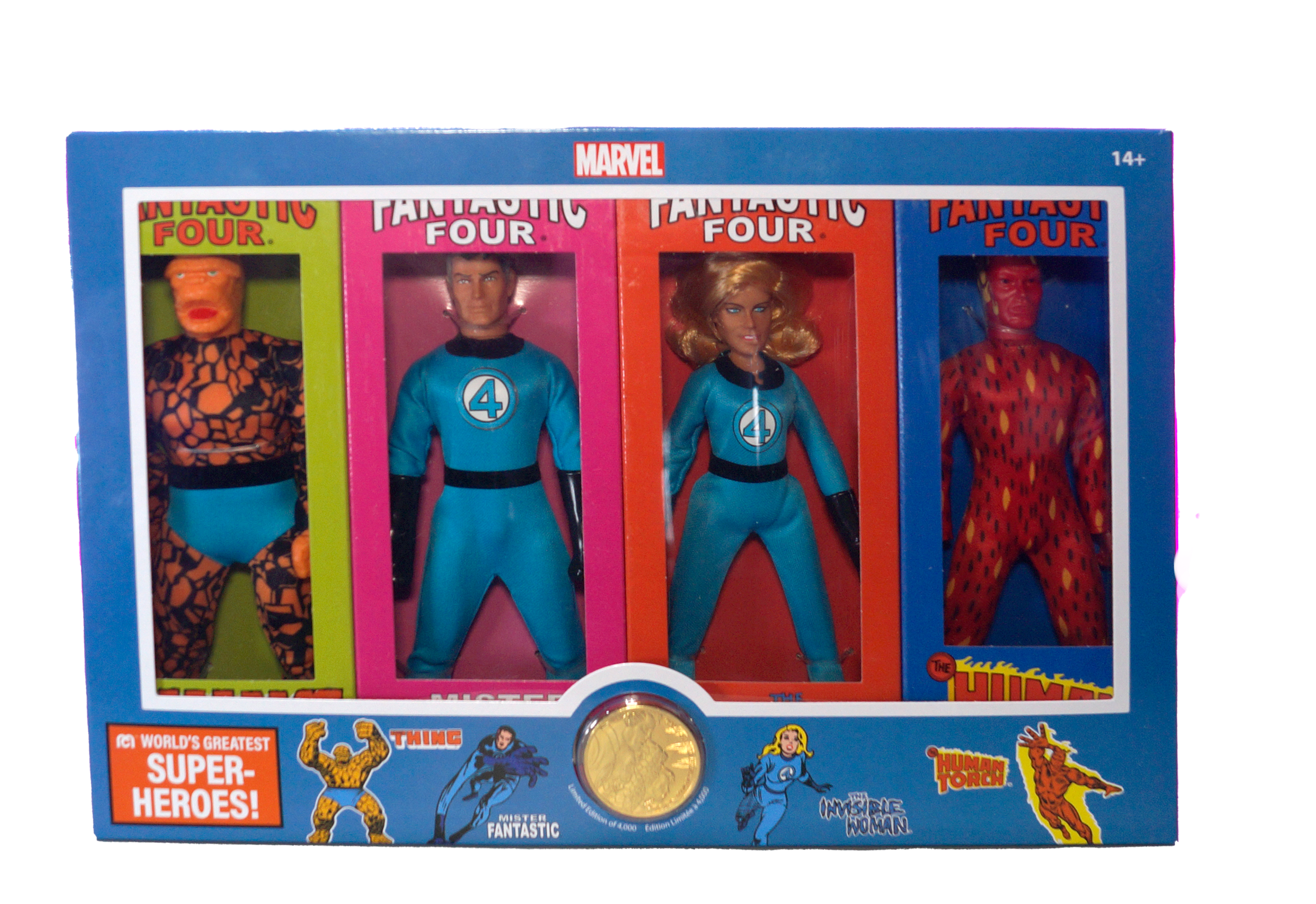 Disney Parks and Mego Corp. team up to introduce a four-figure set of Marvel’s first family – the Fantastic Four - in the vintage MEGO boxes from the 1970s. The Fantastic Four set is available now at Walt Disney World and coming soon to Disneyland Resort. Visit disneystore.com on July 9th at 8AM PT to shop the new set. Each set comes with a new Fantastic Four coin based on the back cover of Marvel Treasury #2 showing Mr. Fantastic, the Invisible Woman, the Human Torch and the Thing in profile while the reverse side is the classic MEGO logo. These four 8-inch figures, with all the original accessories, are in a replica window box inspired by the original 1976 boxes. The head sculpts and costumes are taken directly from the original figures. Each one is a tiny time machine back to your childhood. For more information on Mego Corporation and their products, please visit their website at www.megofigures.com Contact: Info Contact at Mego Corporation info@megofigures.com About Mego Corporation: Mego Corporation is the industry leader in action figures and collectibles, offering a wide range of products for fans of all ages. Founded in 1954, Mego Corporation is dedicated to providing the highest quality collectibles and products that capture the spirit of pop culture.