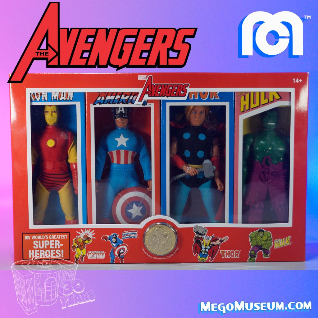 Mego Avengers Assemble! Disney has revealed the next Mego World's Greatest Superheroes Marvel set, and it's the Avengers: Captain America, The Mighty Thor, The Invincible Iron-Man and The Incredible Hulk. Each in reproduction Mego boxes and a collector Coin. More details on this as they unfold. #mego #megocorp #megomuseum 
