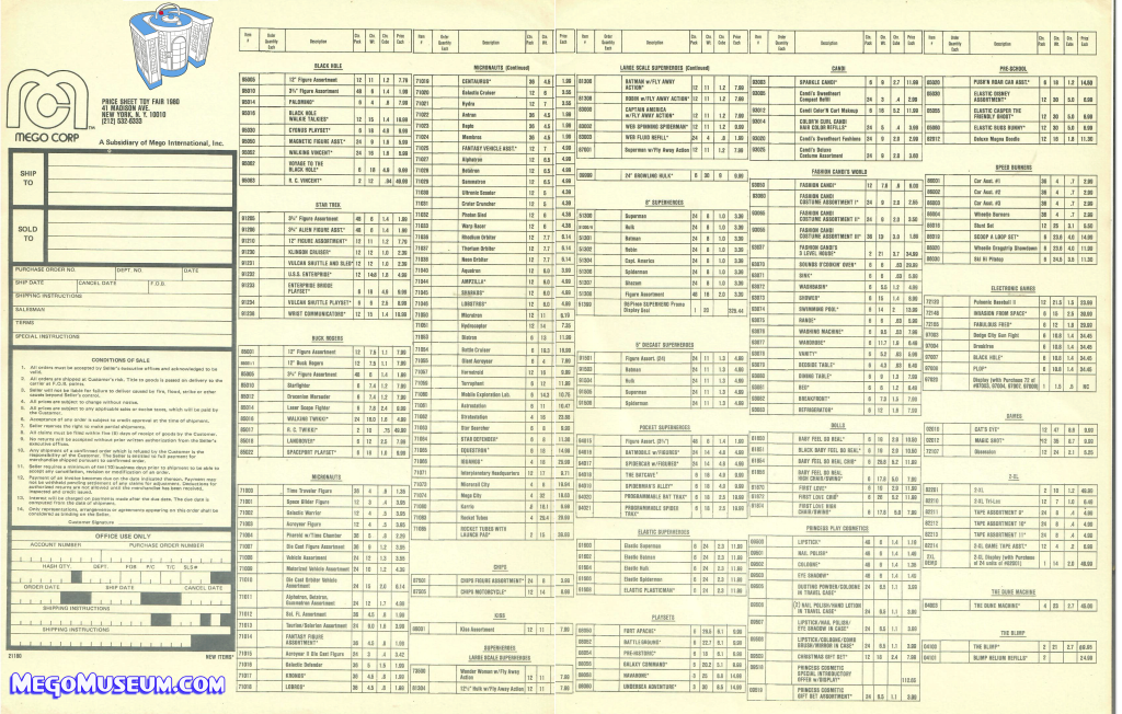 Mego 1980 order Form