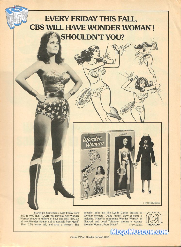 Vintage Toy Industry Mego Wonder Woman Lynda Carter Advertisement from 1977-From the Mego Museum Ad Archivesa Carter Advertisement