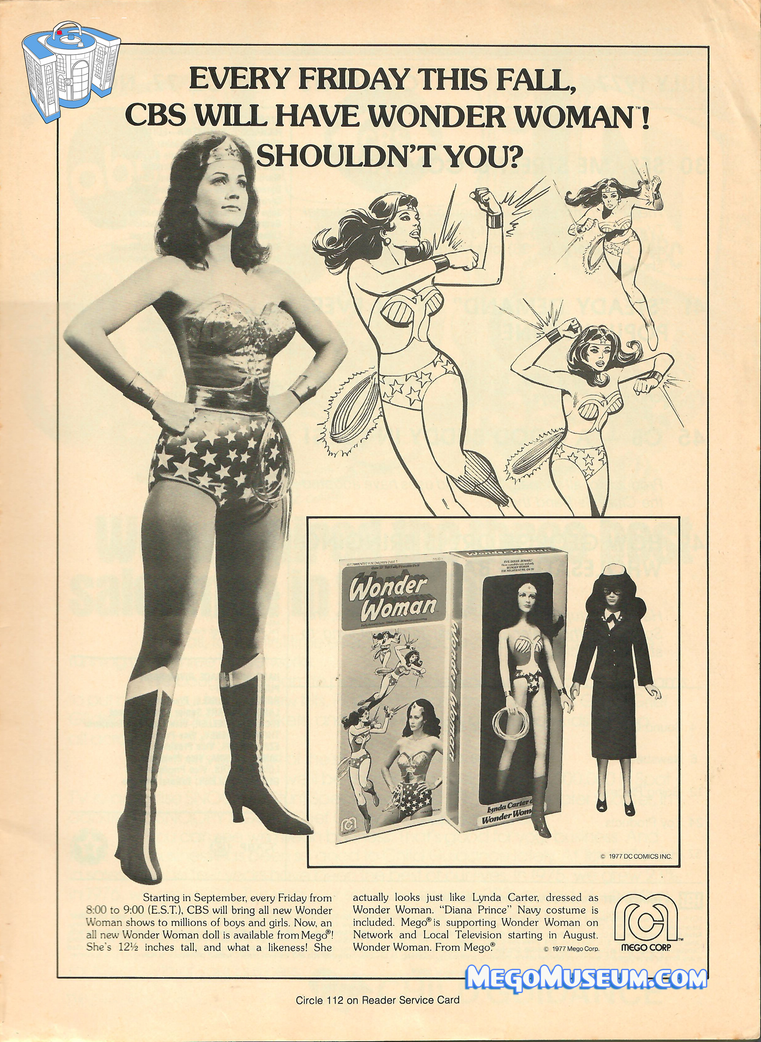Vintage Toy Industry Mego Wonder Woman Lynda Carter Advertisement from 1977-From the Mego Museum Ad Archivesa Carter Advertisement